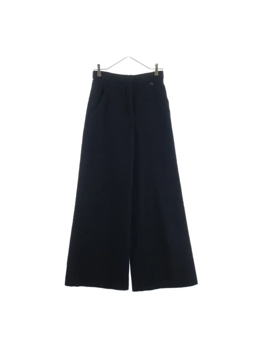 Chanel Tweed Wide Pants CC Logo Button Trousers Black